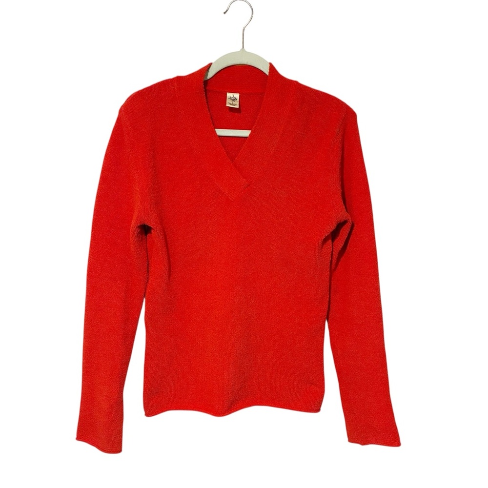 PRANA Red Breathe Chenille Knit V Neck Sweater Size Medium